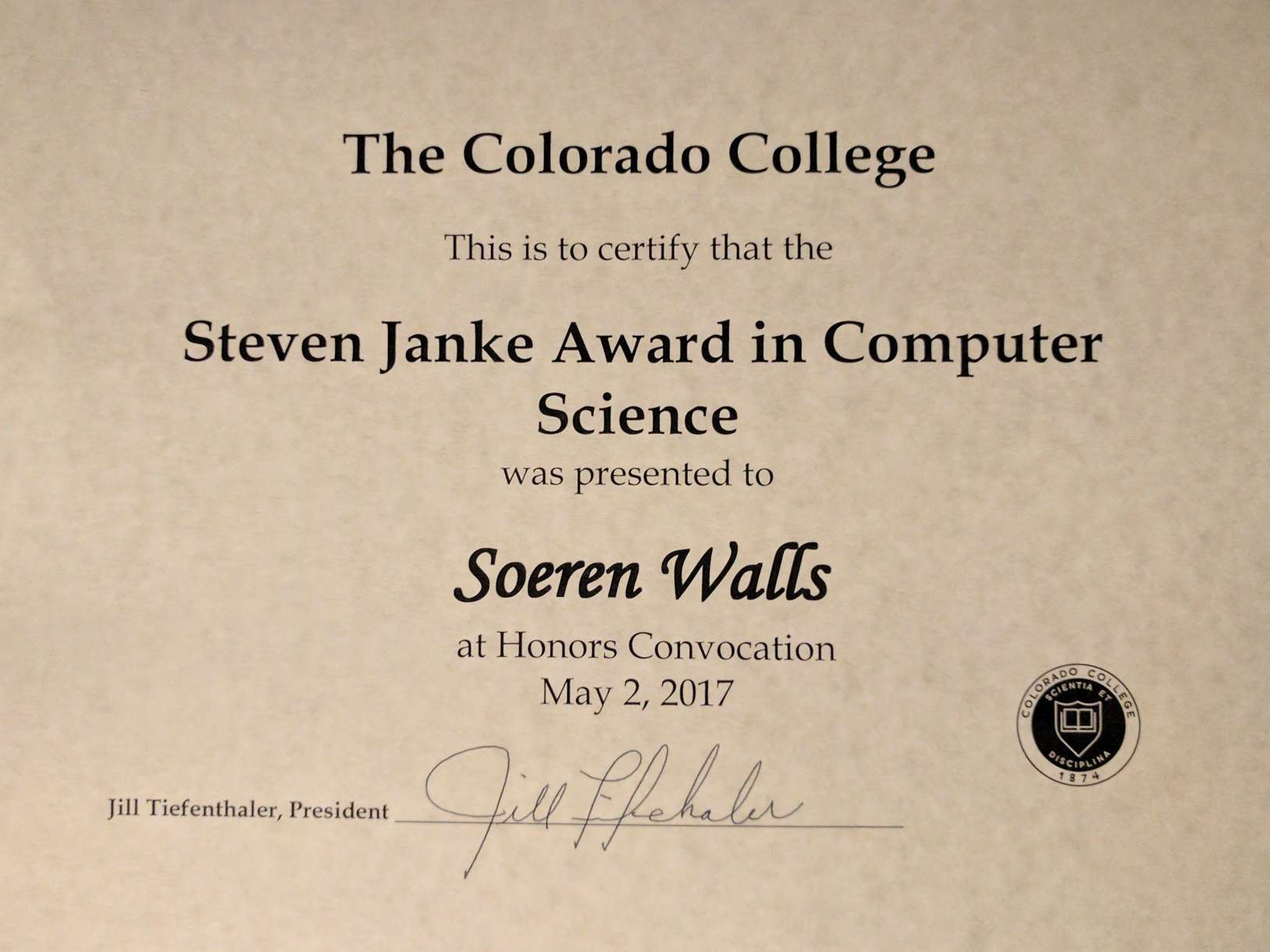 Steven Janke Award in Computer Science