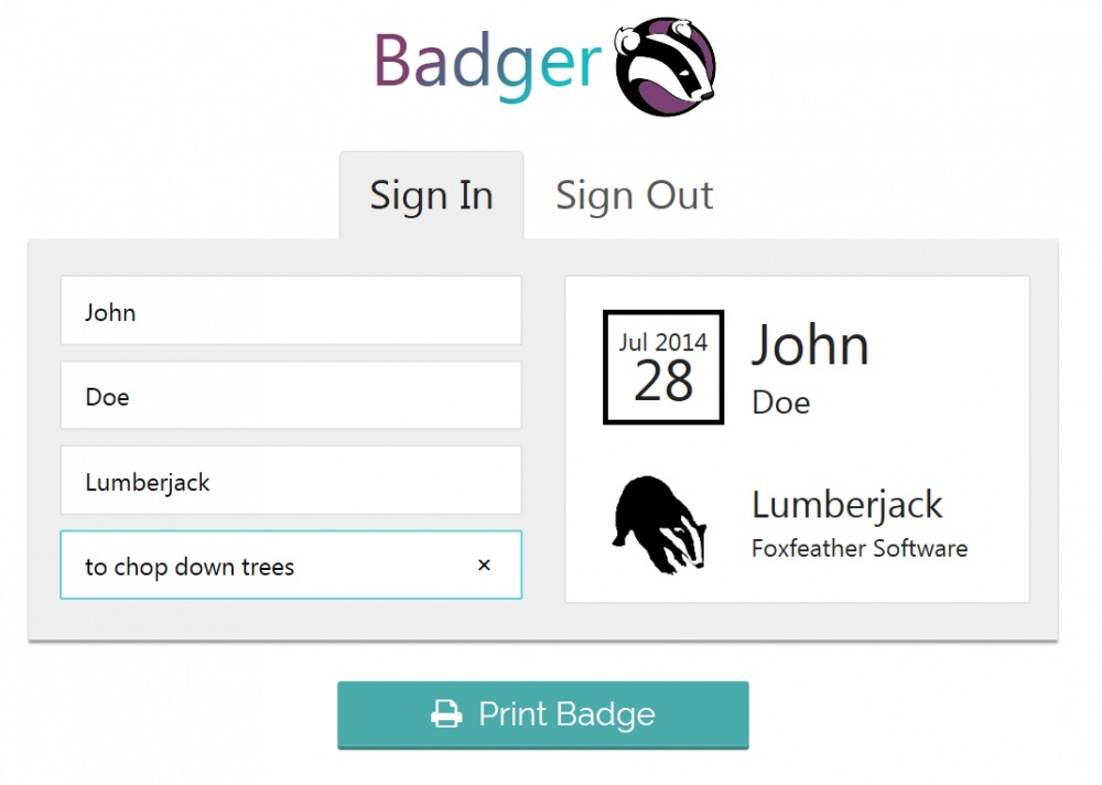 Badger app screenshot showing responsive layout