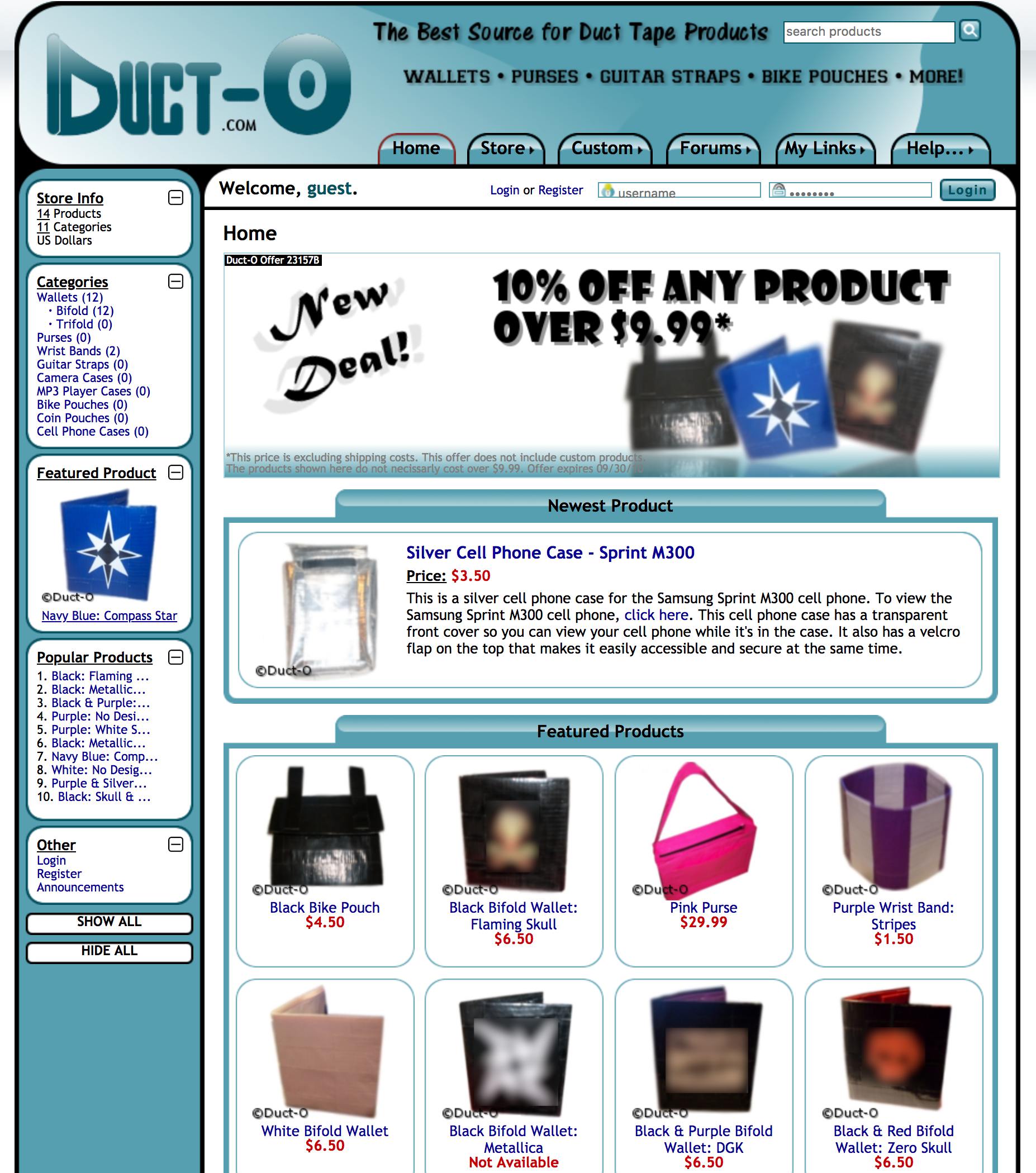 Screenshot of the Duct-O.com homepage