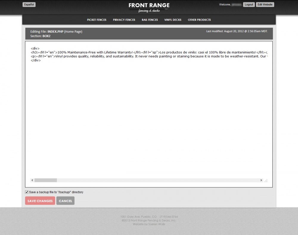 Admin interface screenshot
