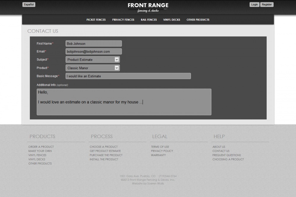 Contact form screenshot